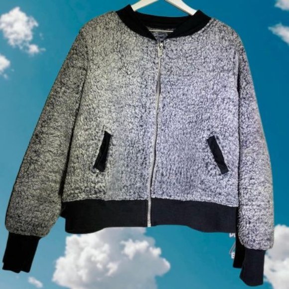 Gray Black Teddy Bomber Jacket XL Handmade - Picture 2 of 9